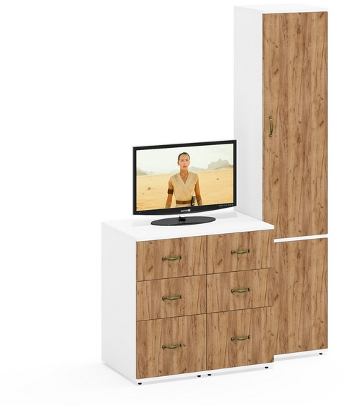 Лидер-8 Пенал МД 21Б + Тумба МД 3.16 + Тумба МД 3.16, цвет белый шагрень/крафт золото, ШхГхВ 120х50х190 см., универсальная сборка