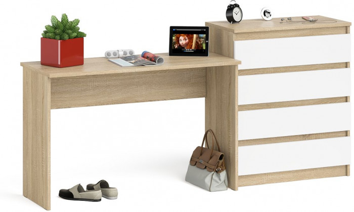 Мори Стол письменный МСП1200.1 + Комод МК800.4, цвет дуб сонома/белый, ШхГхВ 200,8х50х94 см., универсальная сборка