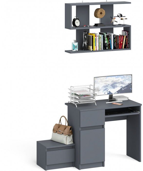 Мори компьютерный стол МС-1 левый + Тумба ТМП400.1 + Полка 900, графит