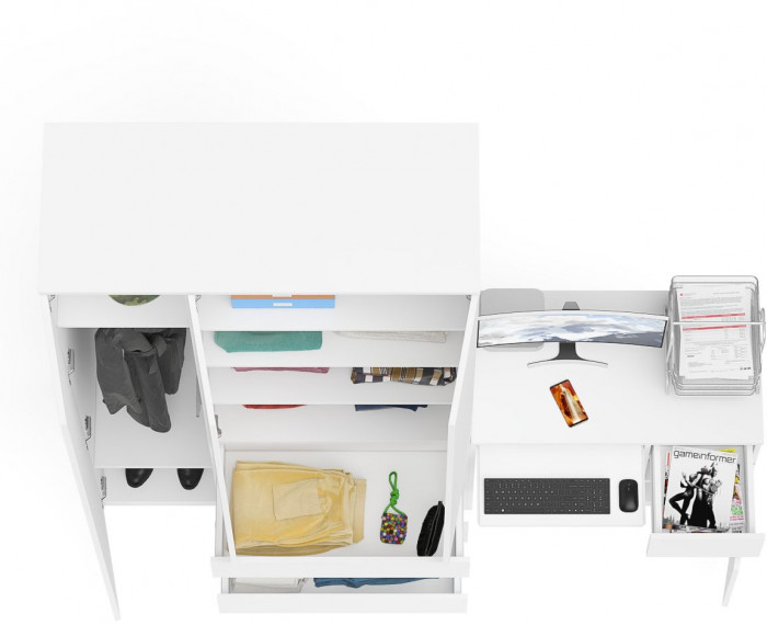 Мори компьютерный стол МС-1 правый + Шкаф МШ1200.1, белый