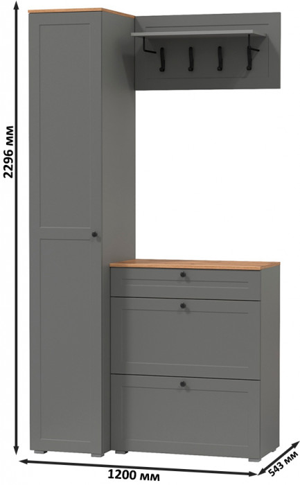 Остин Прихожая 23, цвет серый графит/дуб крафт золотой, ШхГхВ 120х54,3х229,6 см., универсальная сборка