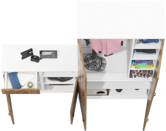 Лидер-8 Шкаф МД 20Б + Тумба МД 3.15 + Тумба МД 3.19, белый шагрень/крафт золото