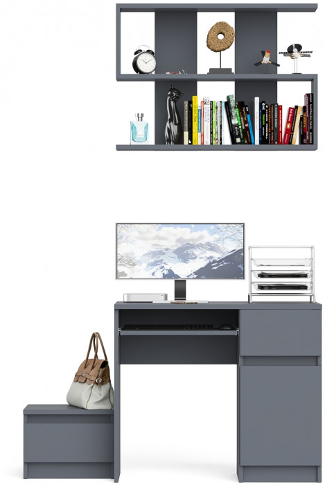 Мори компьютерный стол МС-1 правый + Тумба ТМП400.1 + Полка 900, графит