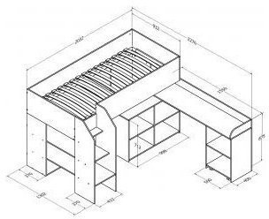 Детская кровать-чердак Теремок-2, Дуб молочный / Салатовый