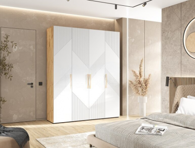 Ирис Шкаф 4-х ств. 1800 браш вайт/дуб крафт