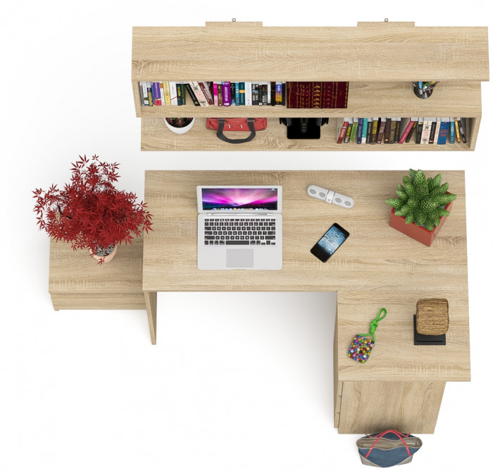 Мори Стол компьютерный МС-16 правый + Тумба ТМП400.1 + Полка 1200, цвет дуб сонома, ШхГхВ 164,8х84,9х209,6 см., НЕ универсальная сборка
