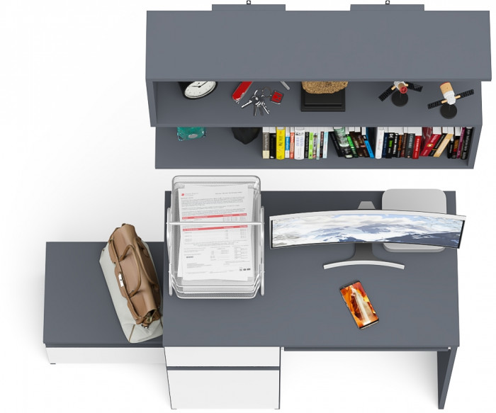 Мори компьютерный стол МС-1 левый + Тумба ТМП400.1 + Полка 900, графит/белый