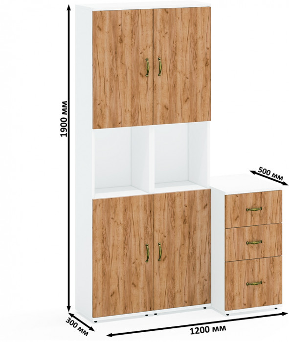 Лидер-8 Пенал + Пенал + Тумба МД 3.16, цвет белый шагрень/крафт золото, ШхГхВ 120х50х190 см., универсальная сборка