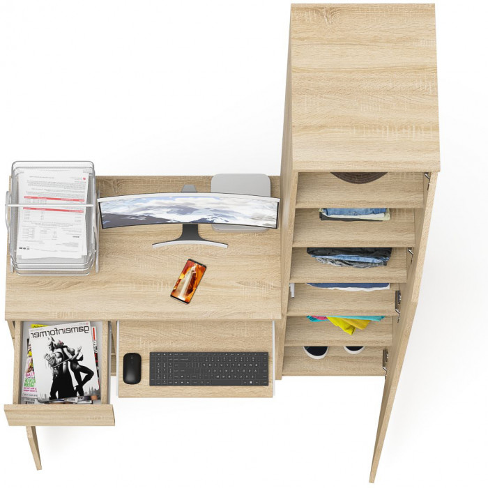 Мори Стол компьютерный МС-1 левый + Пенал МШ400.1, цвет дуб сонома, ШхГхВ 130,4х50,4х209,6 см., выдвижной ящик слева, НЕ универсальная сборка