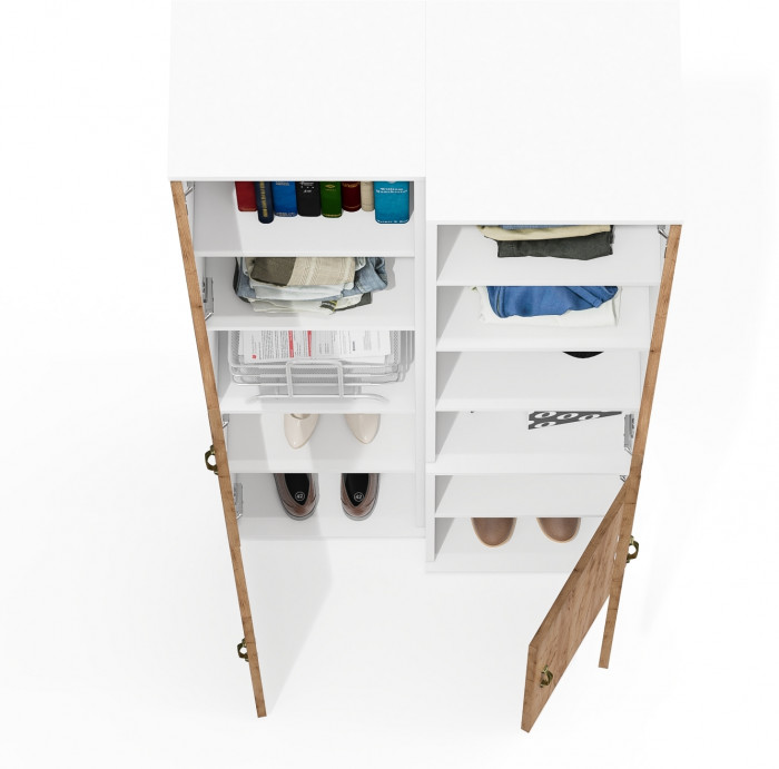 Лидер-8 Модуль Пенал + Пенал МД 22Б, цвет белый шагрень/крафт золото, ШхГхВ 80х37,5х190 см., универсальная сборка