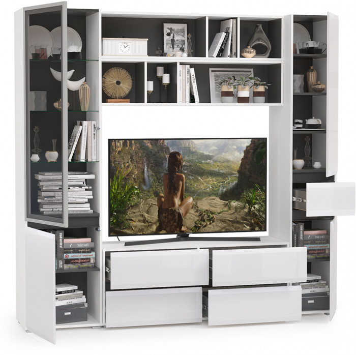 Сидней Комплектация № 042, корпус белый/чёрный/фасады МДФ белый глянец