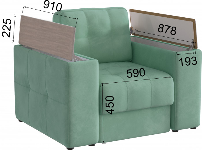 Кресло Нави, Мятный/Холст белый МДФ