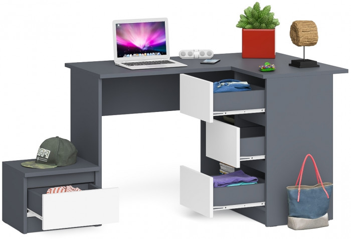 Мори компьютерный стол МС-16 правый + Тумба ТМП400.1, графит/белый