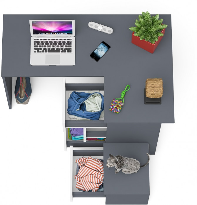 Мори компьютерный стол МС-16 правый + Тумба ТМП400.1, графит/белый