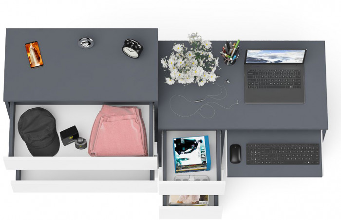 Мори компьютерный стол МС-6 левый + Комод МК800.4, графит/белый