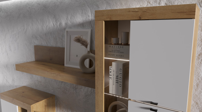 Прага Модульная Гостиная, вариант №2, Дуб Вотан/Белый глянец