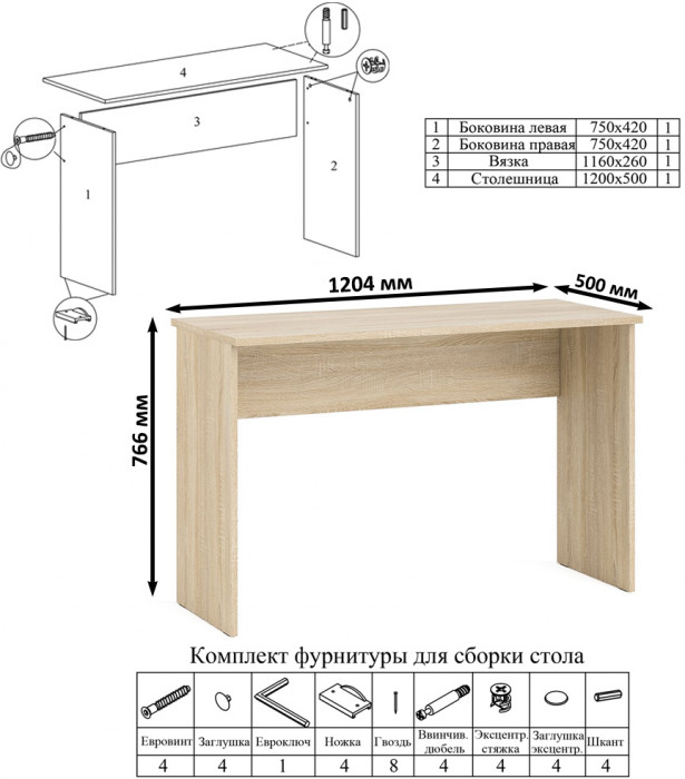 Мори письменный стол МСП1200.1 + Комод МК800.1, дуб сонома