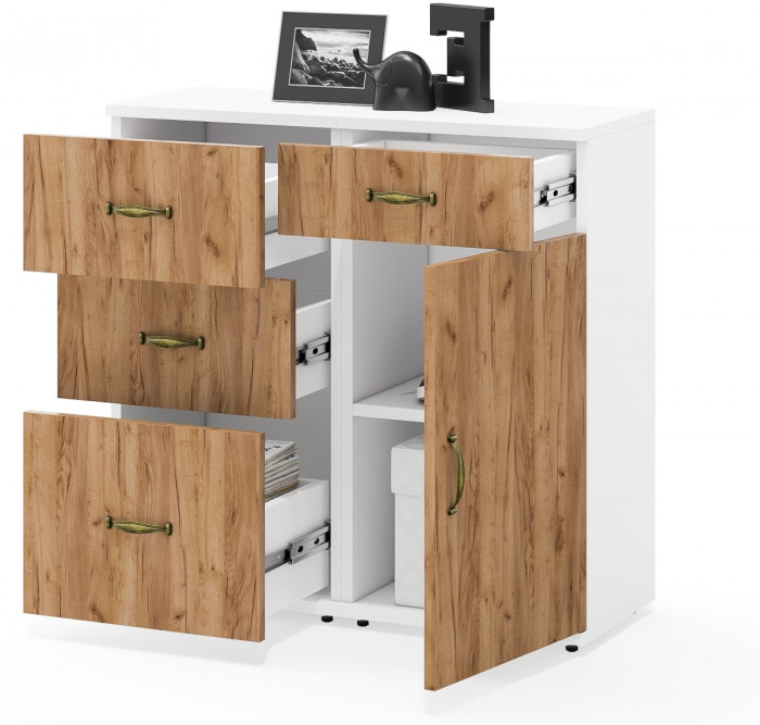 Лидер-8 Тумба МД 3.15 + Тумба МД 3.16, цвет белый шагрень/крафт золото, ШхГхВ 80х50х75 см., универсальная сборка