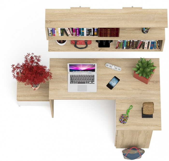 Мори Стол компьютерный МС-16 правый + Тумба ТМП400.1 + Полка 1200, цвет дуб сонома/белый, ШхГхВ 164,8х84,9х209,6 см., НЕ универс. сборка