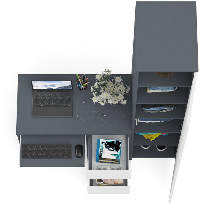 Мори Стол компьютерный МС-6 правый + Пенал МШ400.1, цвет графит/белый, ШхГхВ 130,4х50,4х209,6 см., выдвижные ящики справа, НЕ универсальная сборка