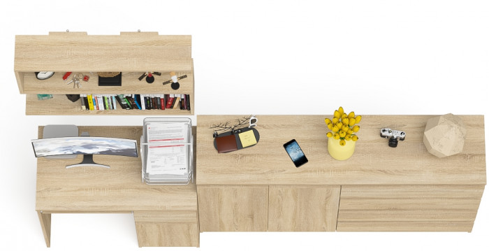 Мори компьютерный стол МС-1 правый + Комод МК1600.1 + Полка 900, дуб сонома