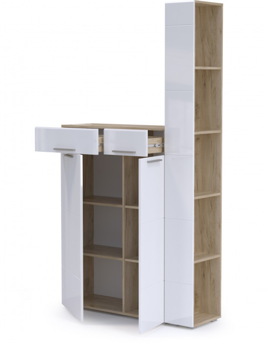 Лайн Прихожая № 14, цвет дуб крафт серый/фасады МДФ белый глянец, ШхГхВ 112х35х210 см., универсальная сборка