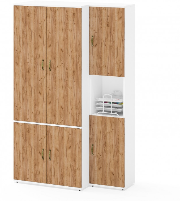 Лидер-8 Модуль Пенал + Шкаф МД 19Б, цвет белый шагрень/крафт золото, ШхГхВ 120х50х190 см., универсальная сборка