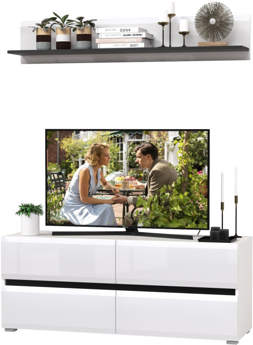 Сидней Комплектация № 043, корпус белый/чёрный/фасады МДФ белый глянец