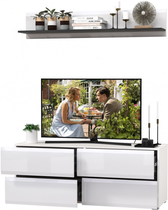 Сидней Комплектация № 043, корпус белый/чёрный/фасады МДФ белый глянец