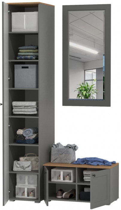 Остин Прихожая 24, цвет серый графит/дуб крафт золотой, ШхГхВ 120х54,3х229,6 см., универсальная сборка