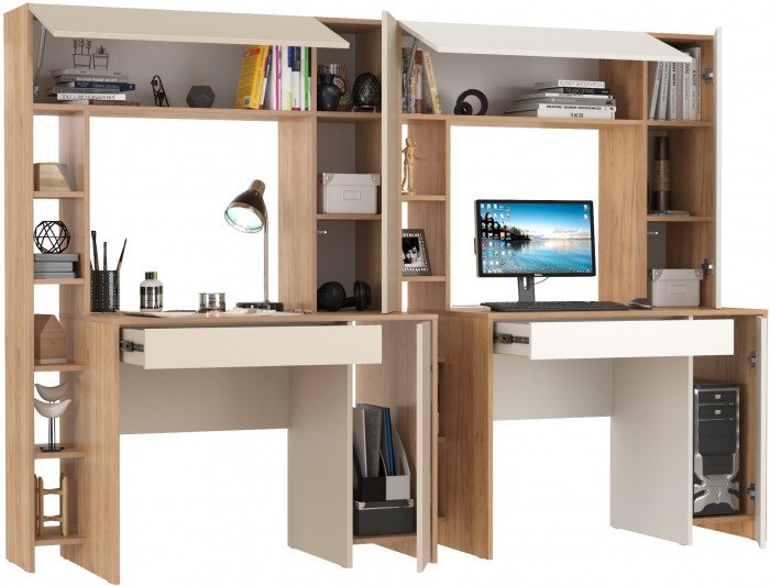 Два стола компьютерных Комфорт 12.71, гикори рокфорд натуральный/сатин/дуб золотой/белый