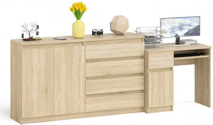Мори компьютерный стол МС-1 левый + Комод МК1600.1, дуб сонома
