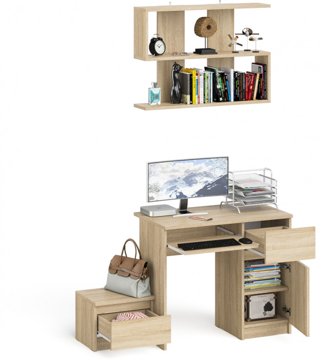 Мори компьютерный стол МС-1 правый + Тумба ТМП400.1 + Полка 900, дуб сонома