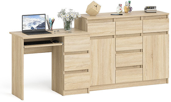 Мори компьютерный стол МС-6 правый + Комод МК1200.4, дуб сонома