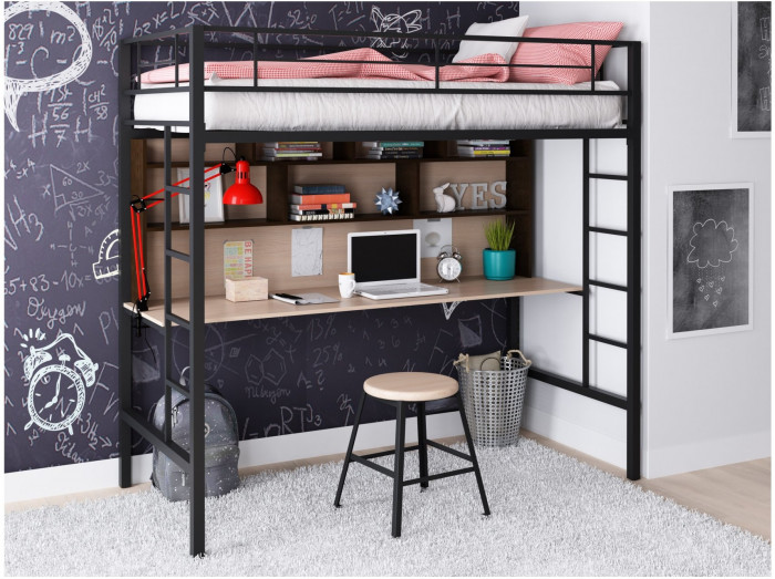 Кровать-чердак Севилья 1.2 (Дуб молочный, Черный)