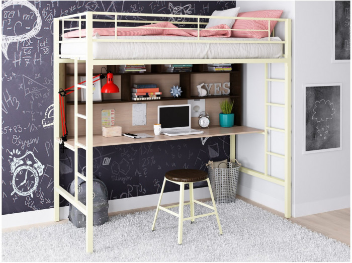 Кровать-чердак Севилья 1.2 (Дуб молочный, Черный)