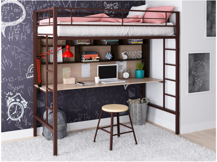 Кровать-чердак Севилья 1.2 (Дуб молочный, Черный)