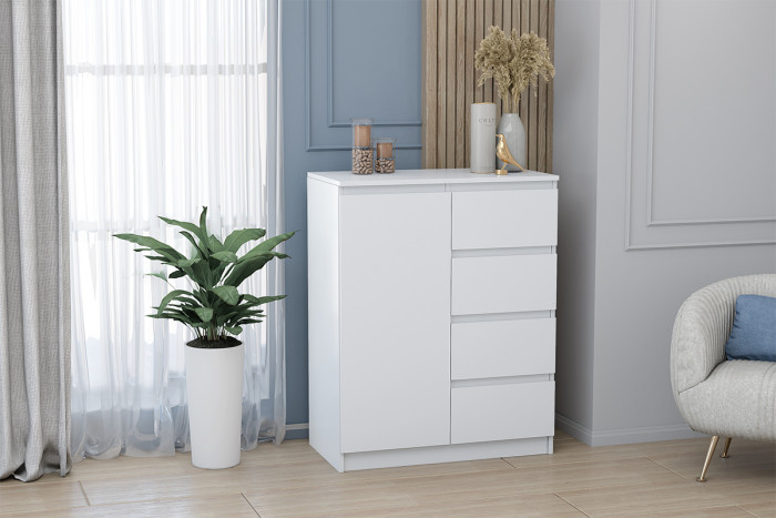 Кэт-1 Комод 1-Ств./Ящики, Белый/Белый