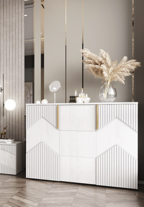 Комод 2 двери/3 ящика "Оливия" - Белый текстурный/Ясень белый