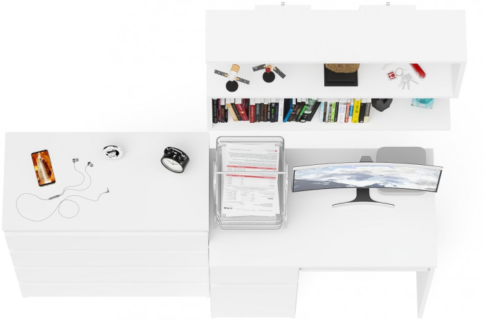 Мори Стол компьютерный МС-1 левый + Комод МК800.4 + Полка 900, цвет белый, ШхГхВ 170,4х50х209,6 см., НЕ универсальная сборка