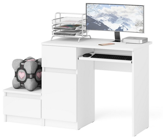 Мори компьютерный стол МС-1 левый + Тумба ТМП400.1, белый