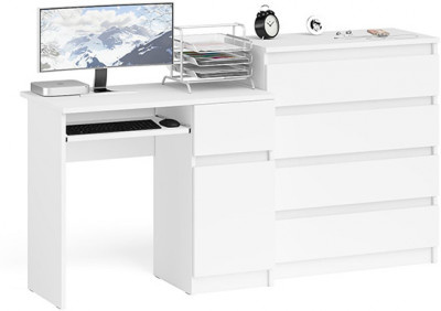 Мори Стол компьютерный МС-1 правый + Комод МК800.4, цвет белый, ШхГхВ 170,4х50х94 см., выдвижной ящик справа, НЕ универсальная сборка