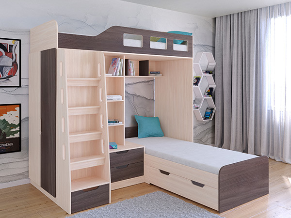 Кровать двухъярусная Астра 4 Дуб молочный/Дуб шамони