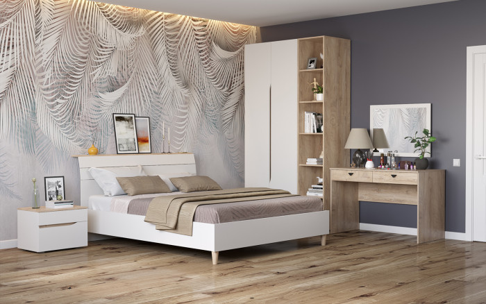 Муссон Спальня № 16, цвет белый/дуб эндгрейн элегантный, ортопед, сп. м. 1600х2000 мм., б/м