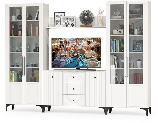 Валенсия Гостиная № 102, ЛДСП белый шагрень/МДФ белый шагрень