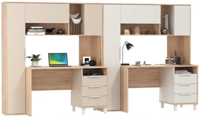 Два стола компьютерных Комфорт 12.95N, дуб сонома/белый/дуб сонома/сатин