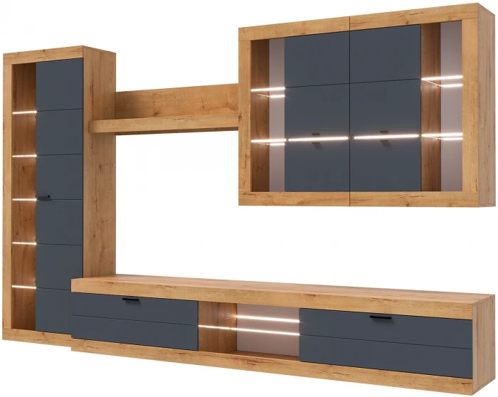 Прага Модульная Гостиная, вариант №2, Дуб Вотан/Графит