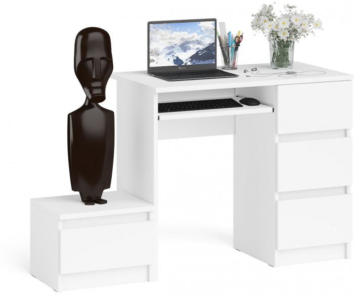 Мори компьютерный стол МС-6 правый + Тумба ТМП400.1, белый