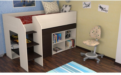 Детская кровать-чердак Теремок-2, Дуб молочный / Венге