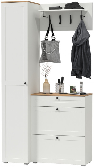 Остин Прихожая 23, цвет белый шагрень/дуб крафт золотой, ШхГхВ 120х54,3х229,6 см., универсальная сборка